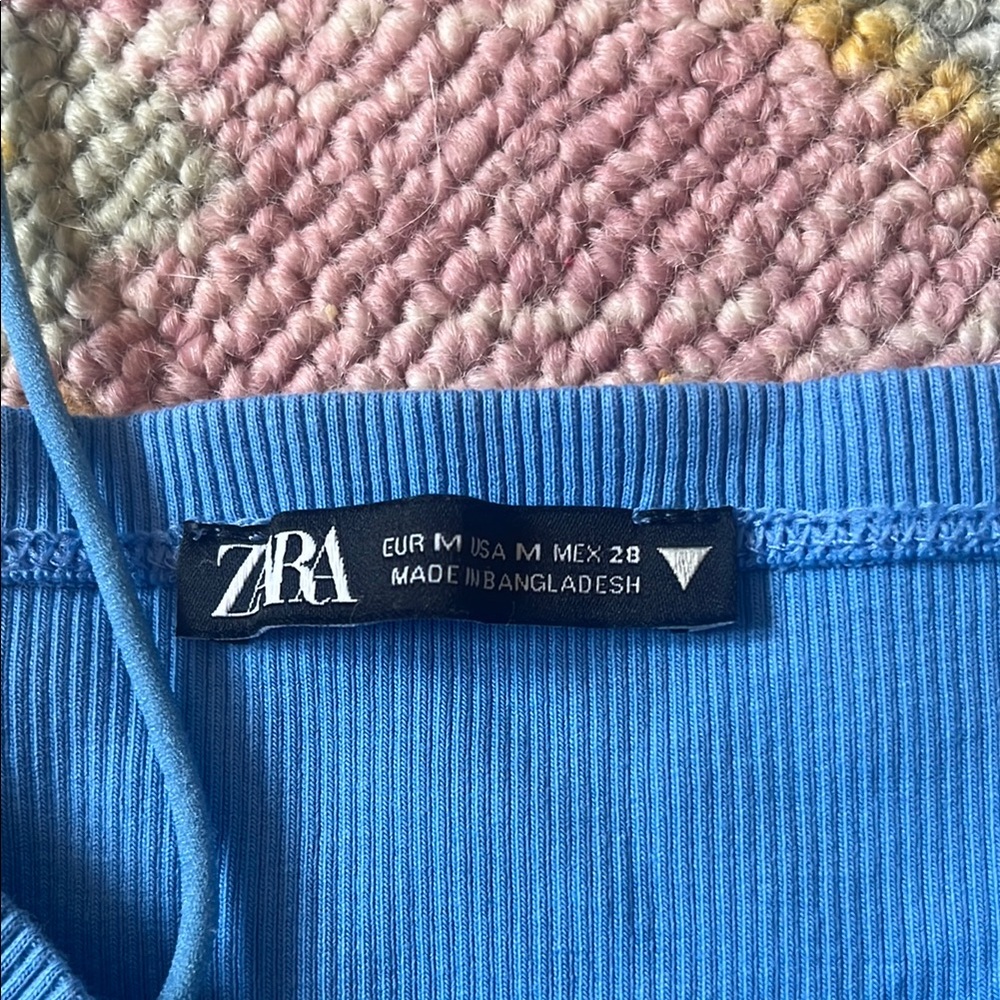 Zara Blue Ribbed Crop Top - Picture 2 of 3